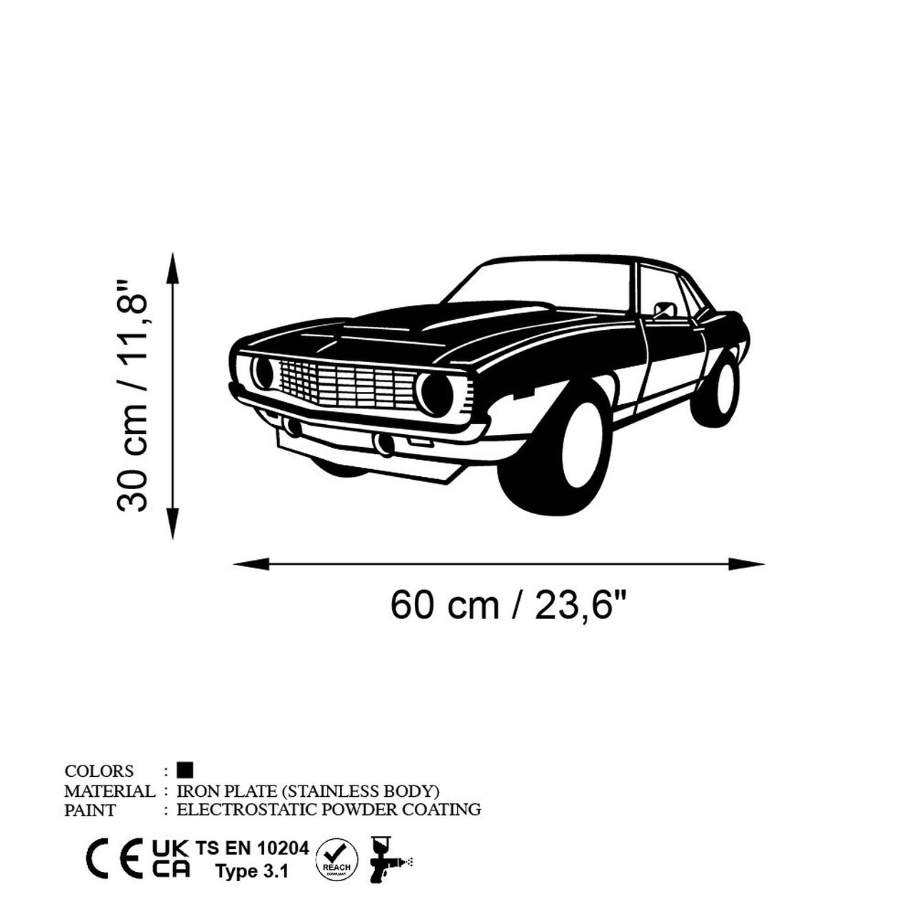 Decoratiune de perete, Chevy Camaro Yenko, Dimensiune: 60 x 30 cm , Negru — imaginea 6