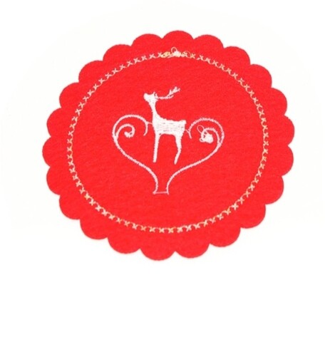 Set 6 suporturi pentru pahare deer, mercury, Ø10 cm, fetru, rosu