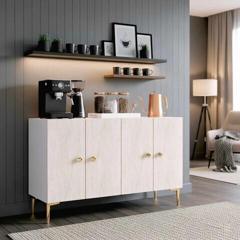 Consola, Hanah Home, Squarel 120, 120x75x32 cm, Alb / Travertin