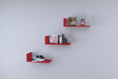 Set 3 rafturi pentru perete raffline, 50x10x24 cm, rosu