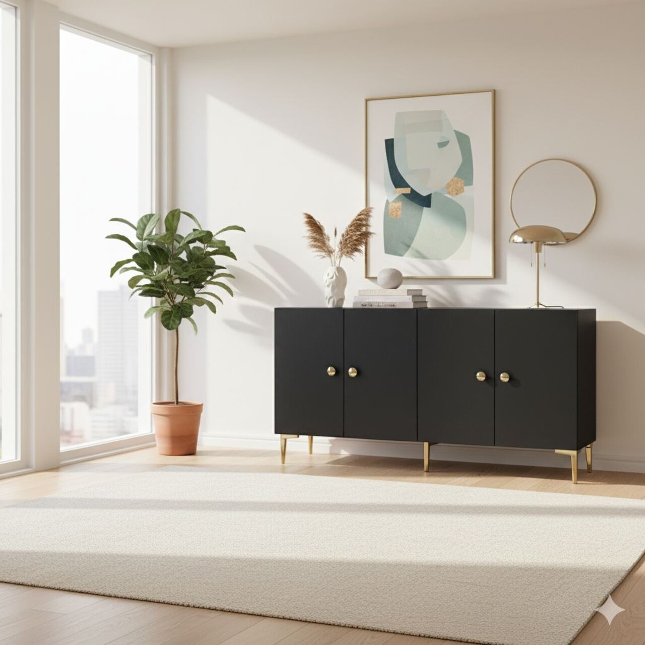 Consola, Hanah Home, Simple 150, 150x75x32 cm, Antracit / Aur - view 4