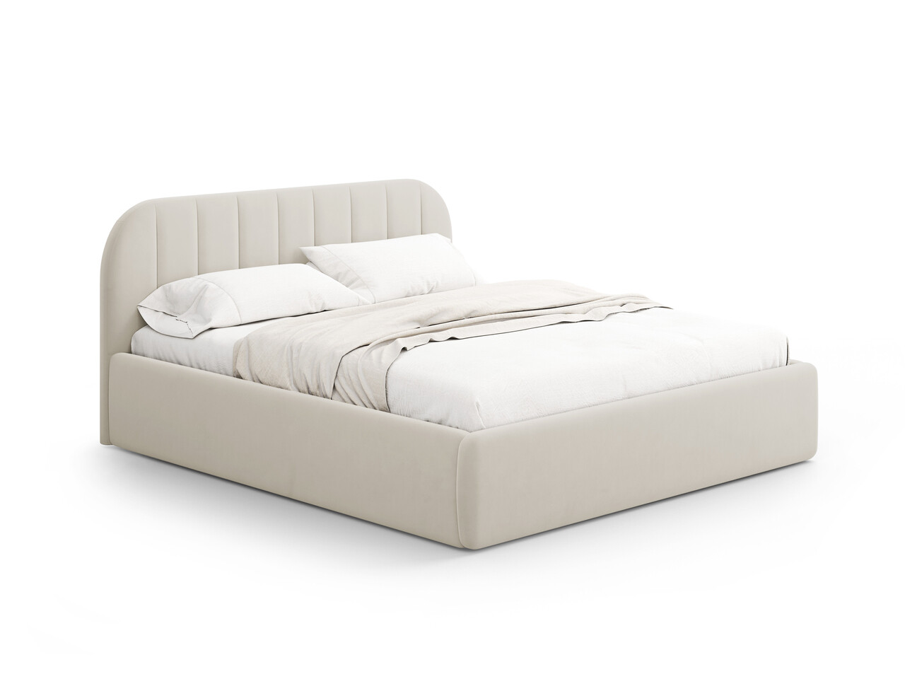 Pat tapitat cu somiera rabatabila si lada depozitare 200x200 cm Windsor & Co Juno catifea bej inchis