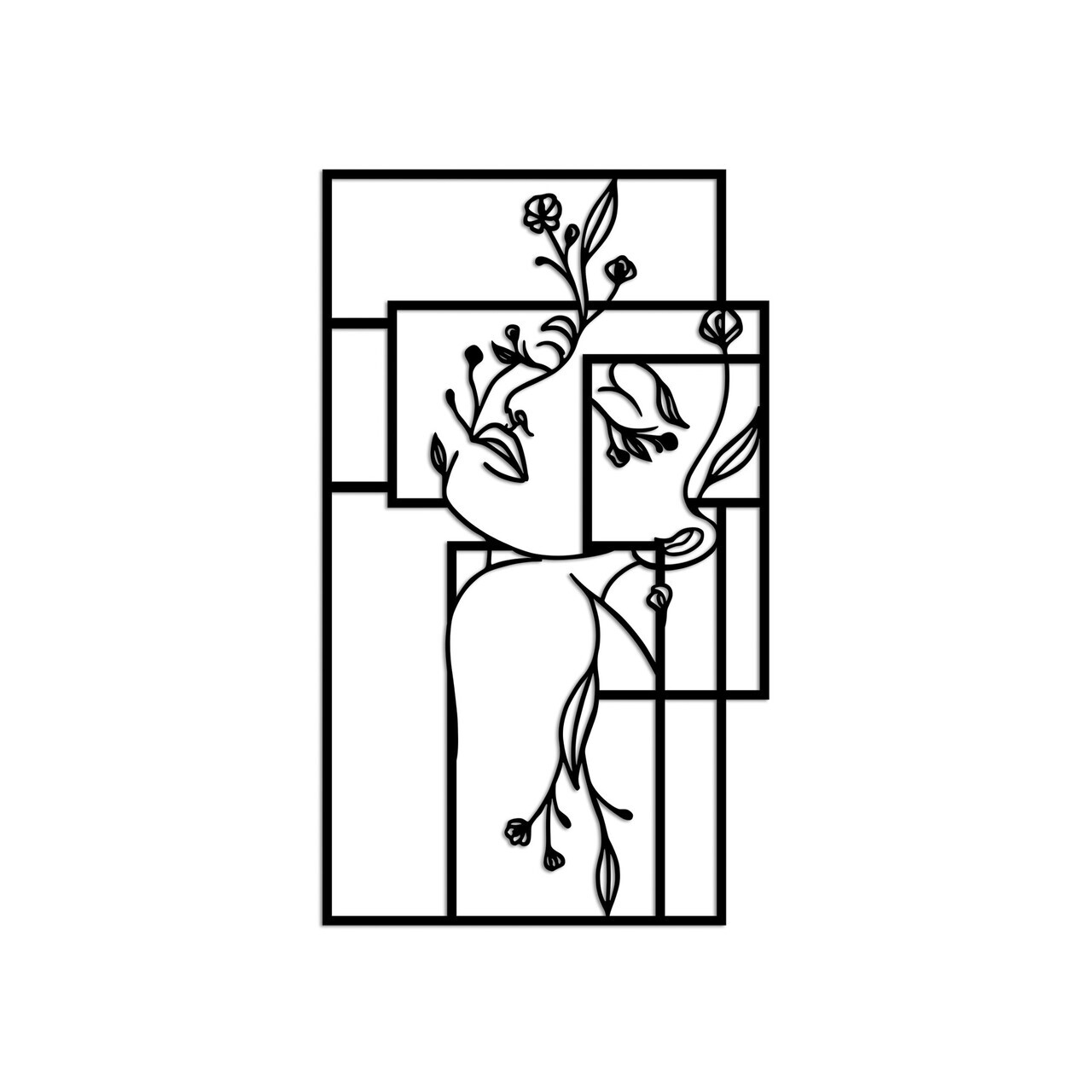 Decoratiune de perete, Flower Woman 1, Dimensiune: 50 x 30 cm, Negru — imaginea 5