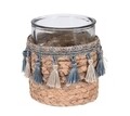 Suport lumanare Boho, 12.5 x 15 cm, sticla,  crem/bleu