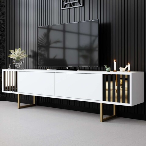 Comoda TV, Bexley, Gold Line, Alb/Auriu