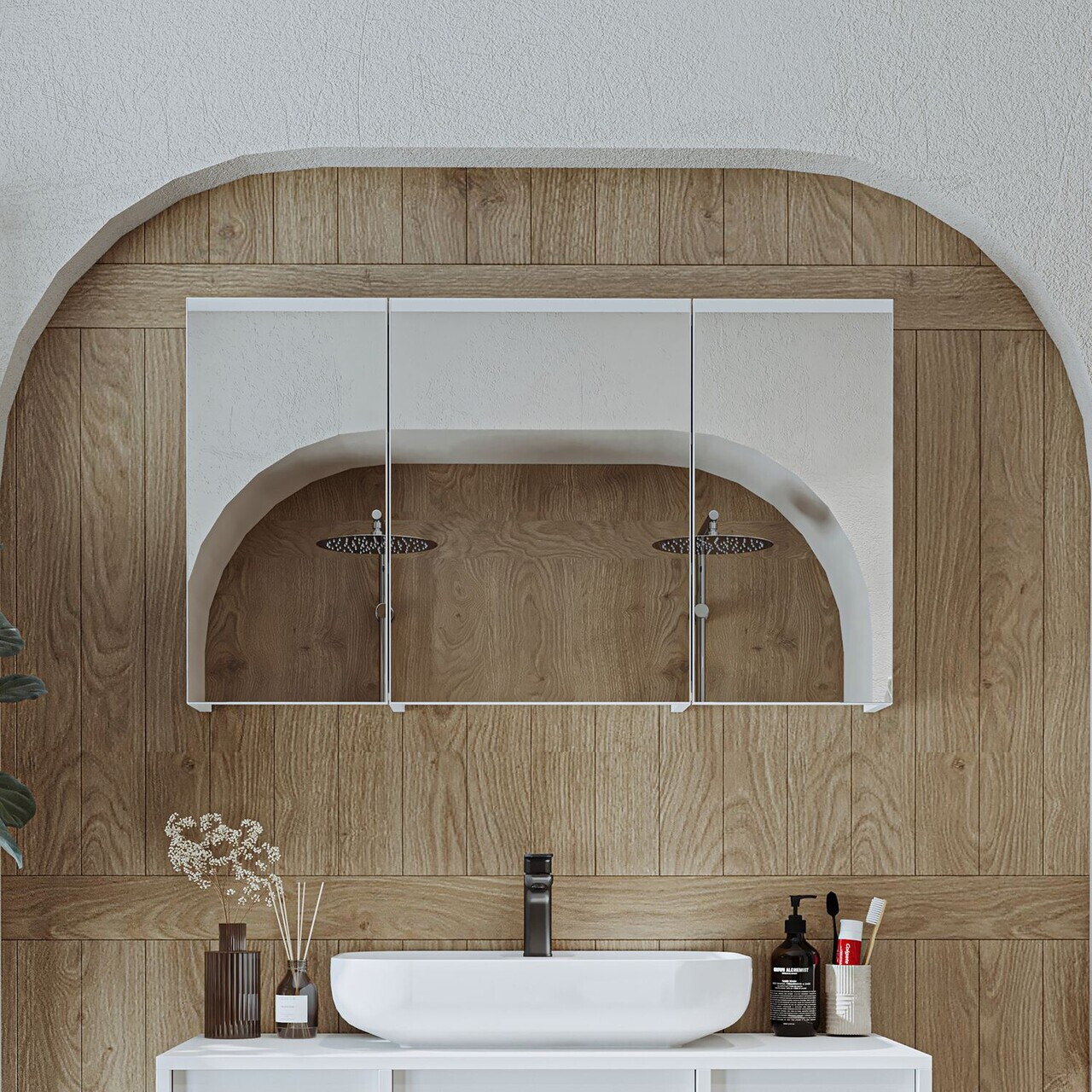 Dulap de baie cu oglindă, Hanah Home, 2202, 105x60x14.2 cm, MDF, Alb