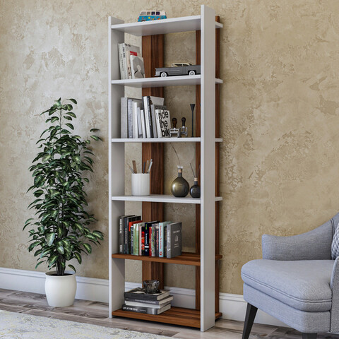 Corp biblioteca, kalune design, Şakran, 63x180x32 cm, alb / nuc