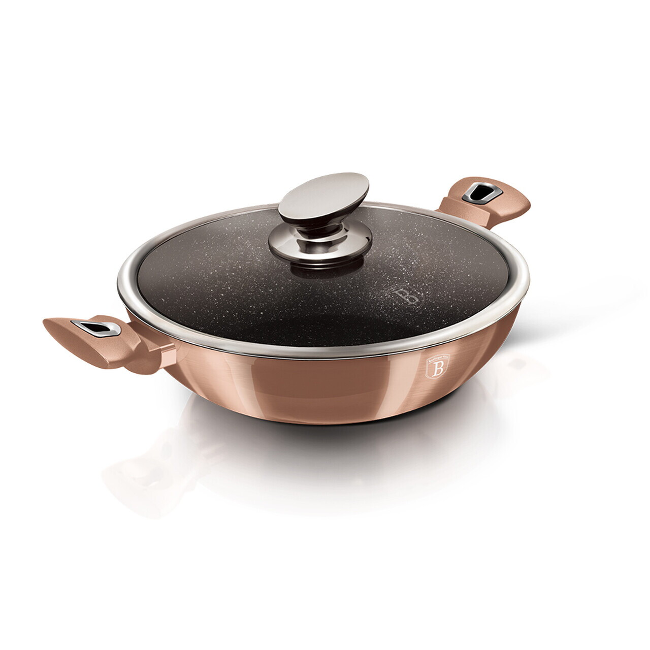 Tigaie Wok cu capac Berlinger Haus, Rose Gold, 30 cm, aluminiu forjat, roz - imagine 5