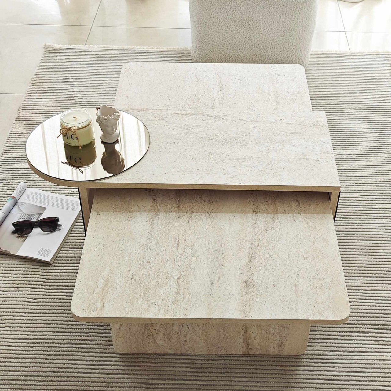 Set masute 2 piese, Hanah Home, Luna, PAL, Travertine / Bronze - imagine 6