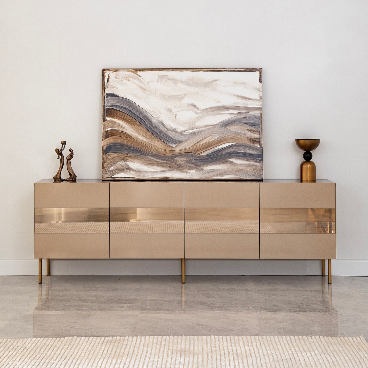 Comoda TV, Neostill, Leon, 180x59x35 cm, MDF , Bronz / Aur - 1 | YEO
