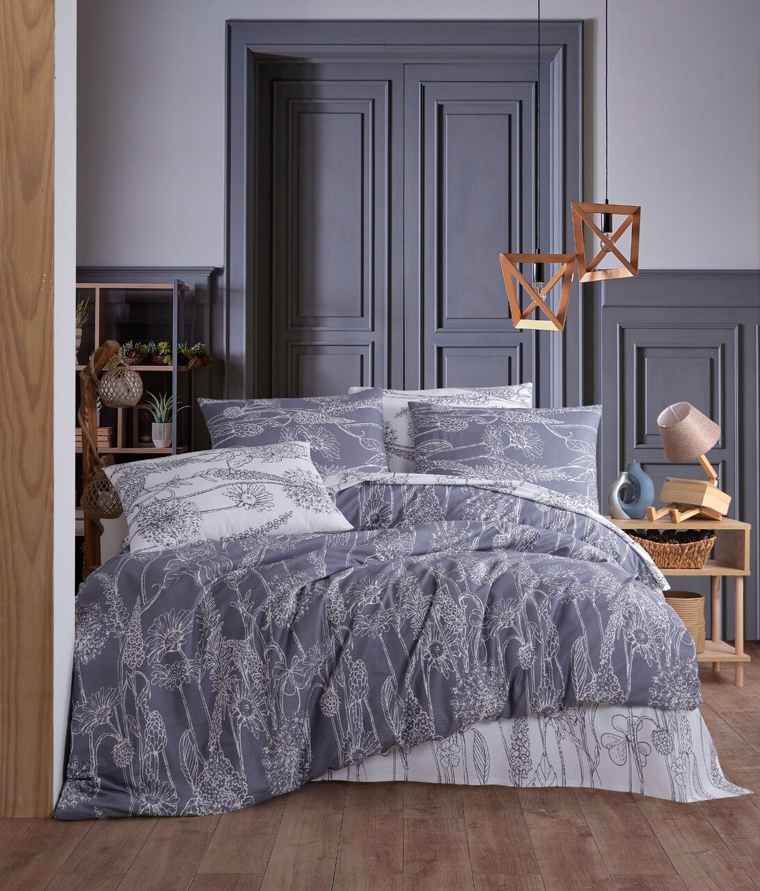 Lenjerie de pat dubla, Lara - Grey, Pearl Home, Bumbac Ranforce