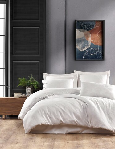 Lenjerie de pat dubla, 6 piese, 200x220 cm, 100% bumbac, saheser, dorian, ecru
