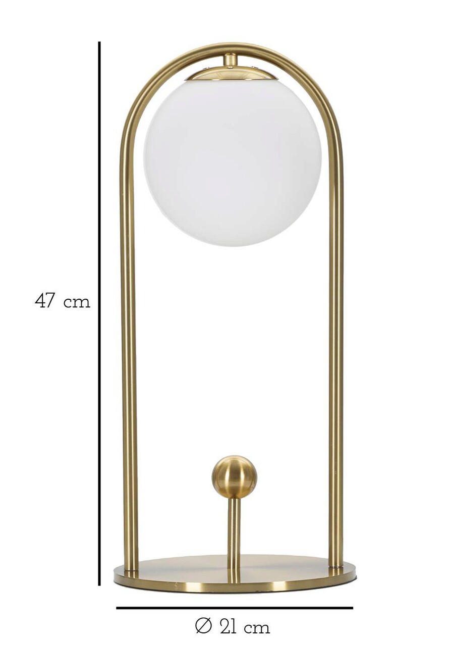 Lampa de masa Glamy Arc -A, Mauro Ferretti, Ø21 x 47 cm, 1 x E14, 40W, fier/sticla, auriu/alb