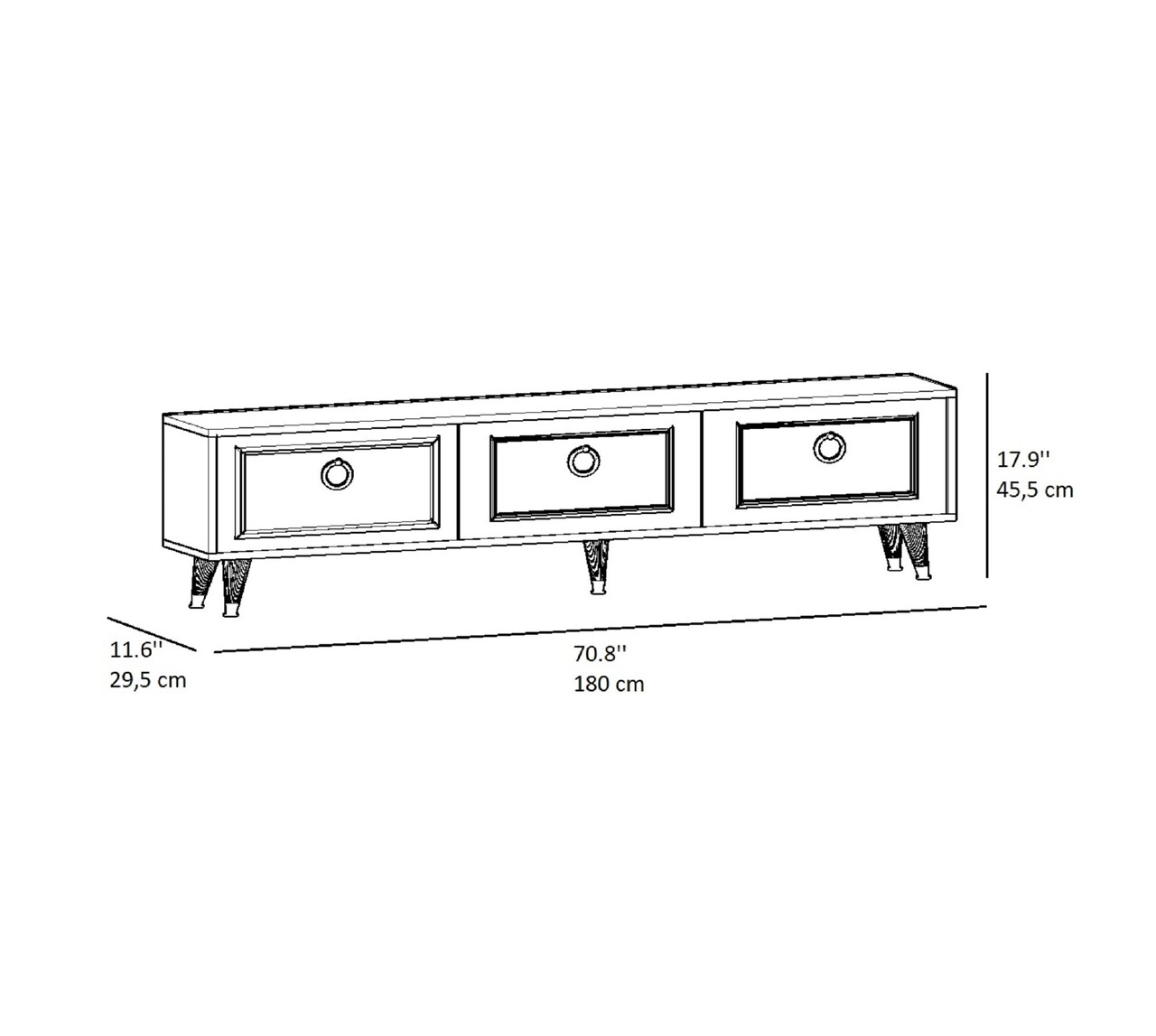 Comoda TV, Arnetti, Sona, 45x180x29.5 cm, PAL, Alb/Auriu