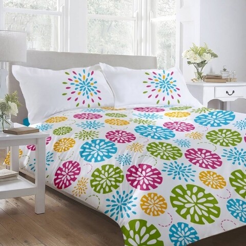 Lenjerie de pat dubla King Size Fiesta V.1, 4 piese, 240 x 250 cm, 100% bumbac, multicolora