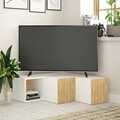 Comoda TV, Decortie, Compact, 90 x 32 x 92 cm, pal melaminat, alb/stejar