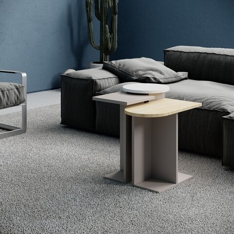 Masa mund, decortie, 40x36x53 cm, pal melaminat, light mocha/oak/alb