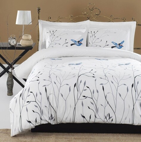 Lenjerie de pat dubla Fidella, Bedora, 4 piese, 240x260 cm, bumbac ranforce, albastru