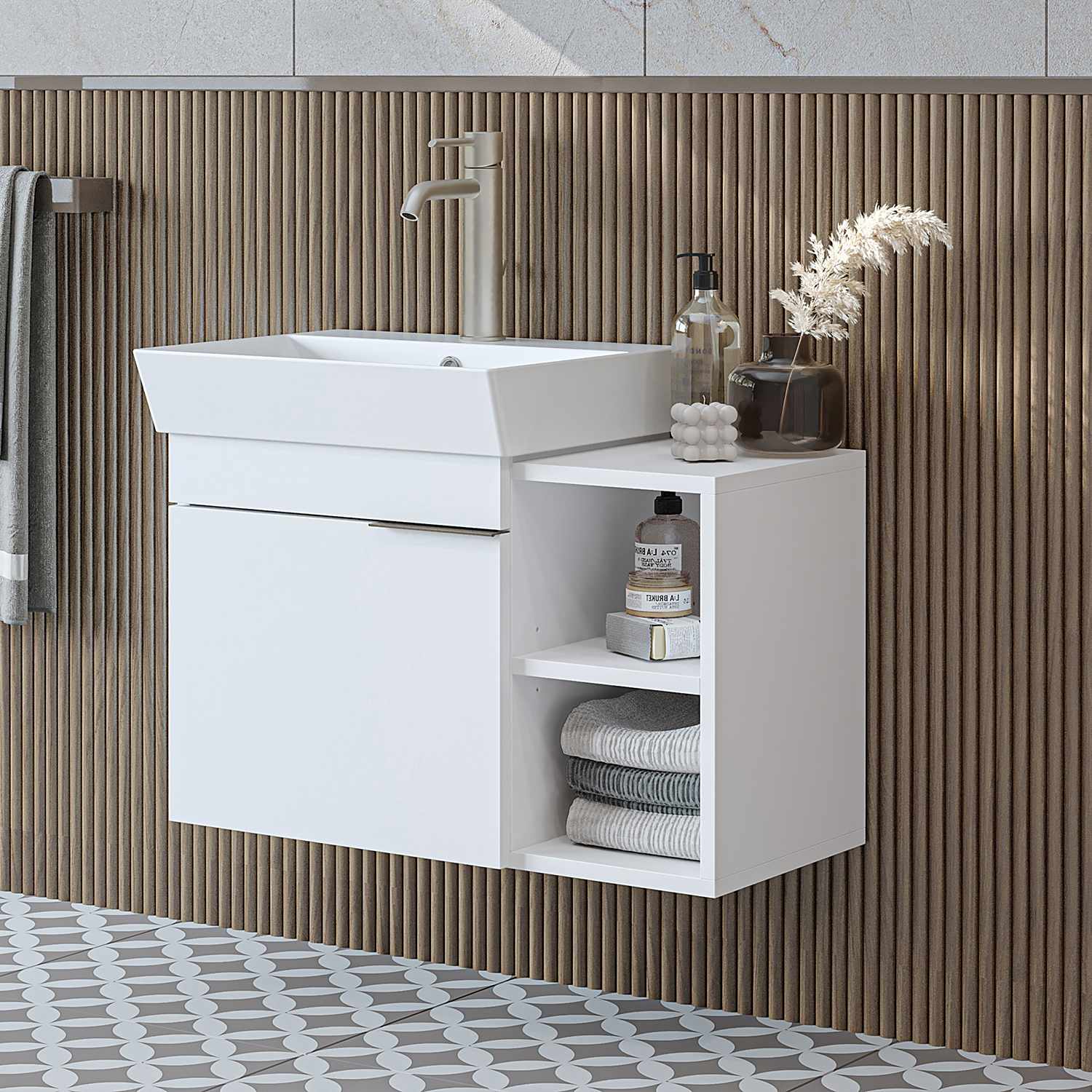 Dulap de baie cu chiuvetă, Hanah Home, Likya 72, 72x54x38.6 cm, PAL, Alb