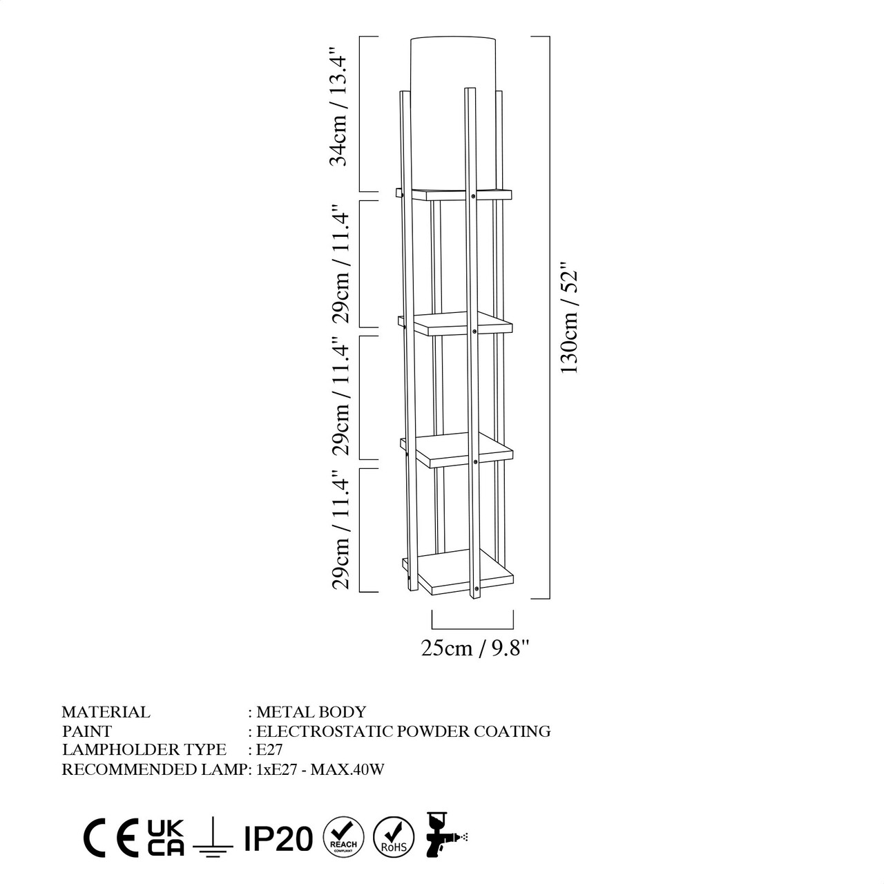 Lampadar, Lampana, 211LMP1108, Metal, Negru/Rosu