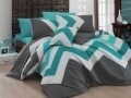Lenjerie de pat dubla, 4 piese, amestec bumbac, Nazenin Home, Kendy Grey, alb/turcoaz/gri