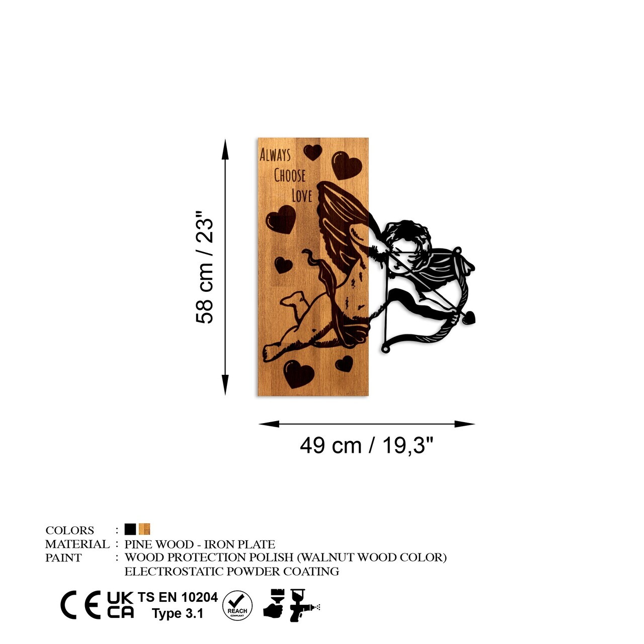 Decoratiune de perete, Eros 01, Lățime: 49 cm, Nuc / Negru — imaginea 7