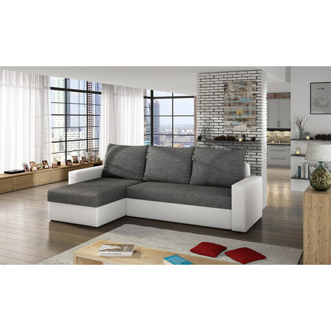 Coltar extensibil reversibil 3 locuri ELTAP, Livio, 237x150x72 cm, lemn/poliester, gri inchis/alb