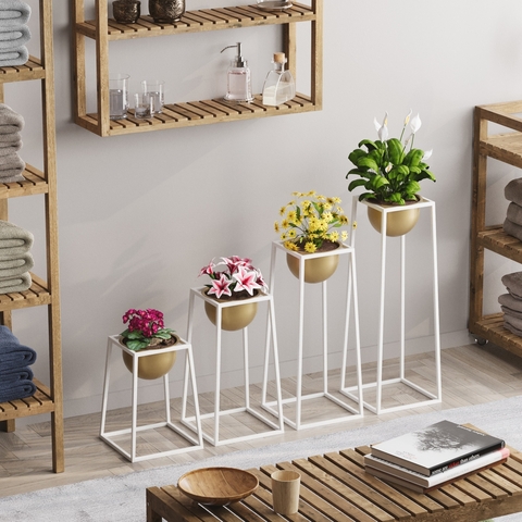 Ghiveci, GED-018-C, Metal, Alb/Auriu