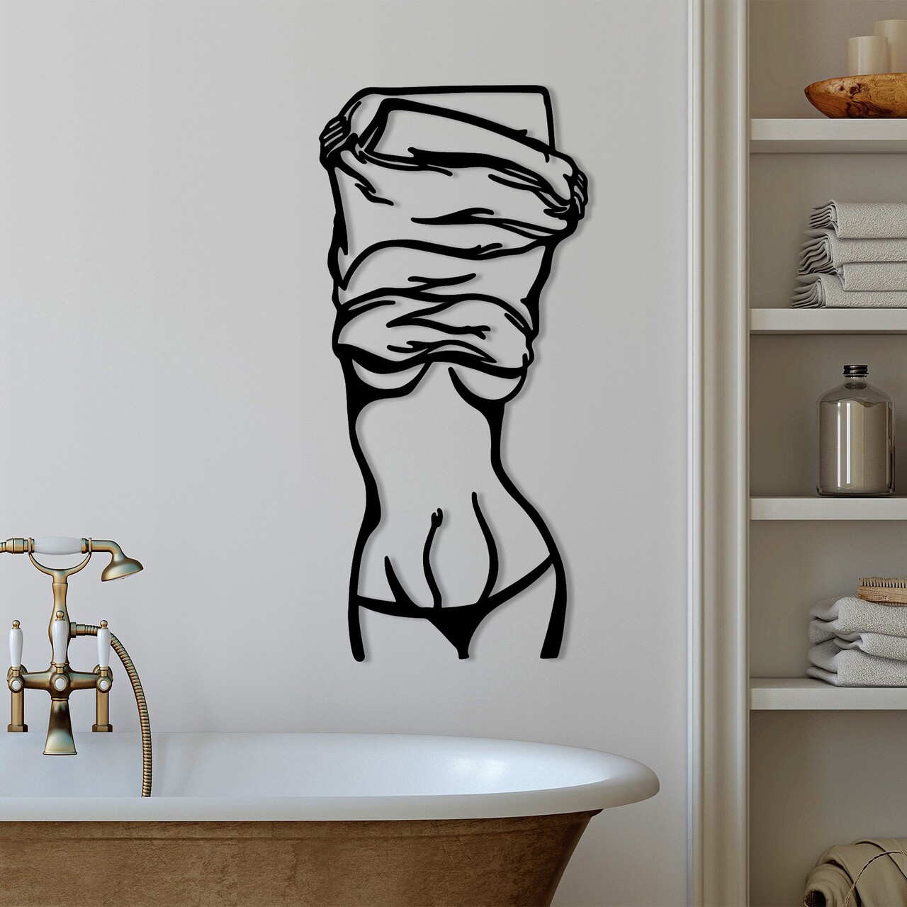 Decoratiune de perete, Undressing Woman, Dimensiune: 33 x 70 cm, Negru - view 2