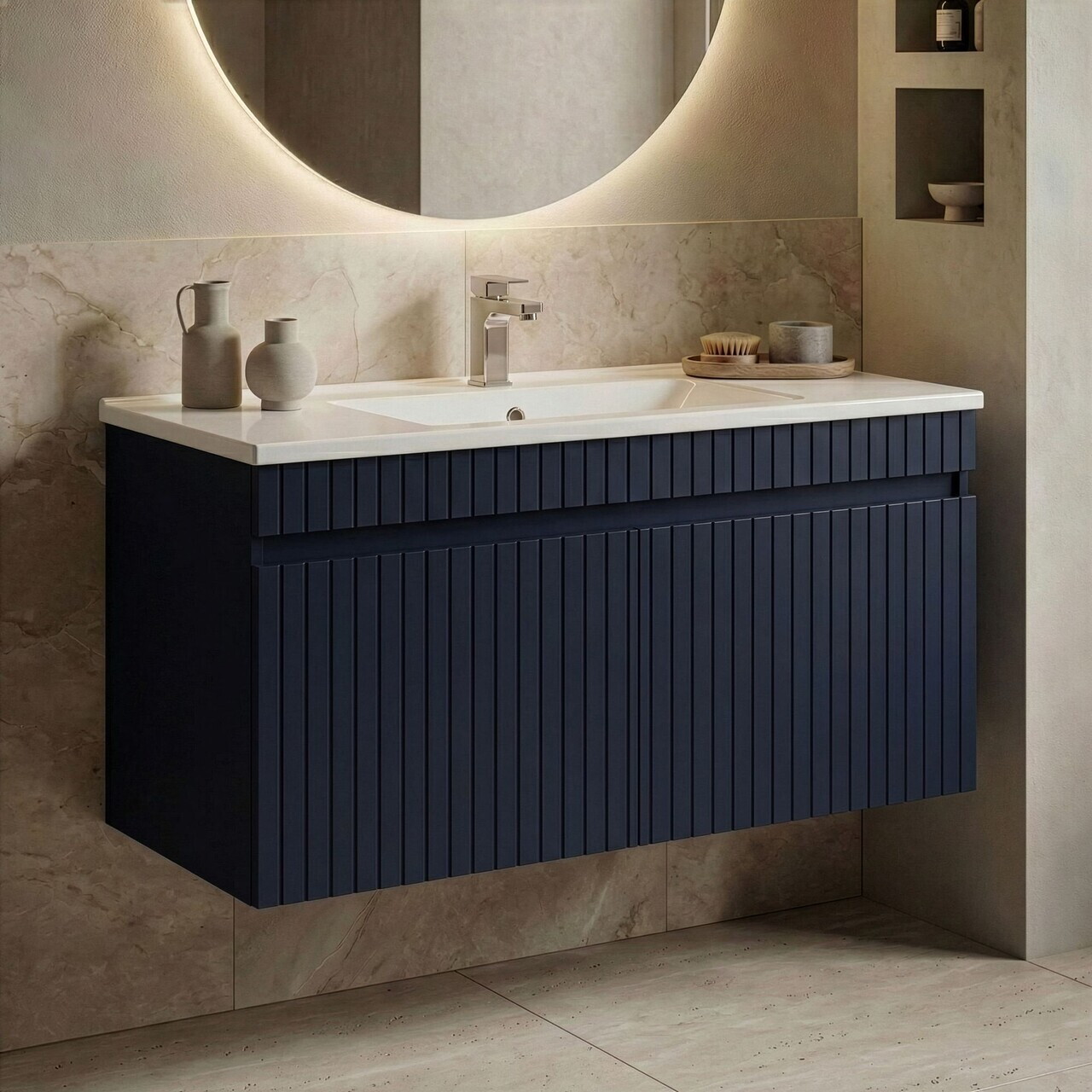 Dulap de baie cu chiuvetă, Hanah Home, Tivoli 100, Albastru marin mat — imaginea 2