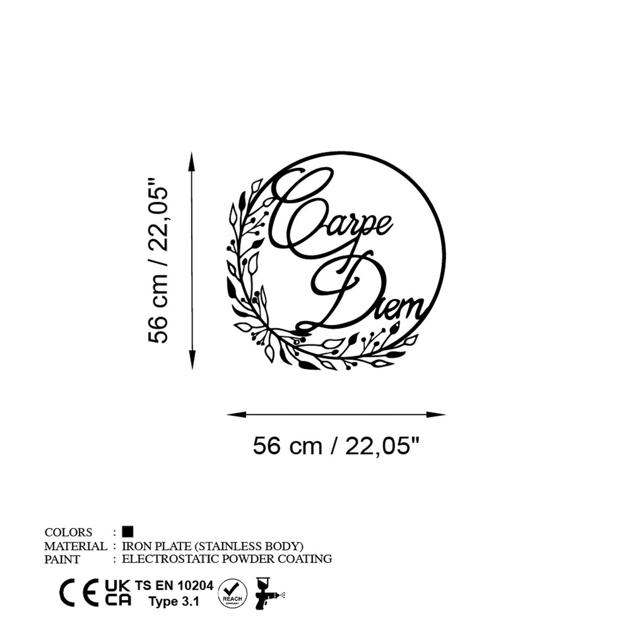 Decoratiune de perete, Carpe Diem 1, Dimensiuni: 56 x 56 cm, Negru — imaginea 6