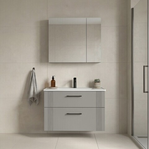 Set Dulap de Baie cu Chiuvetă și Oglindă (2 Piese), Hanah Home, Bari 85 v2, Cașmir mat