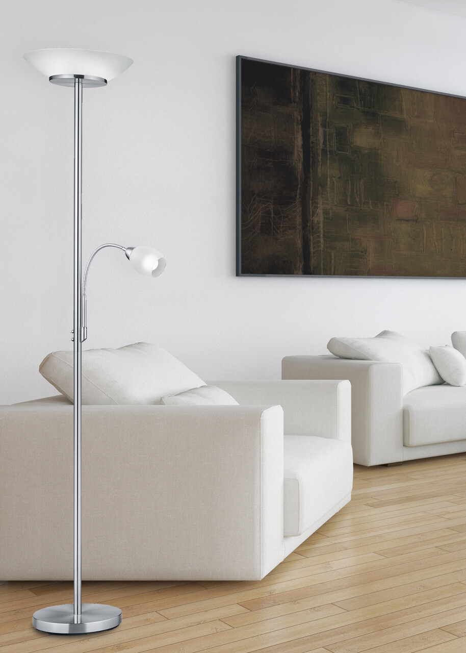 Lampadar Gerry, RL, 34x180 cm, 18W/10W, 2x E27, 1x E14, metal, argintiu