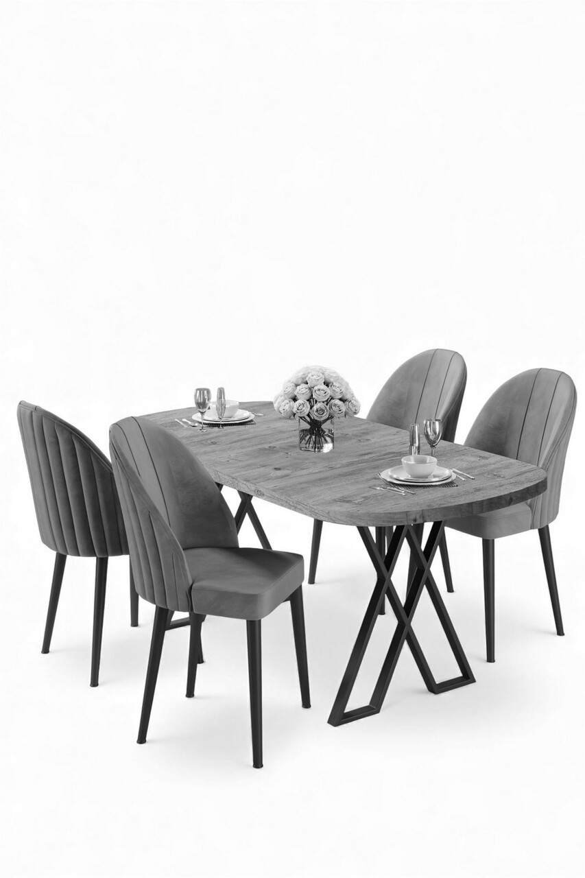 Set masă și scaune (5 bucăți), Hanah Home, Kaye, Pin Atlantic / Gri - view 2