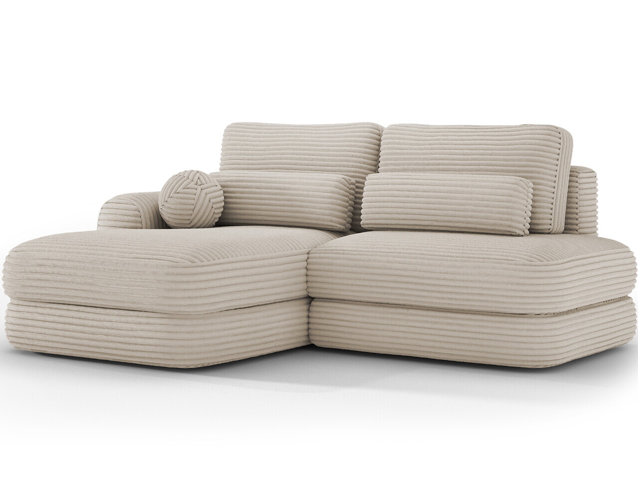 Coltar extensibil stanga 3 locuri ELTAP, Ripeli, 217x175x96 cm, lemn/catifea din poliester, bej deschis — imaginea 5