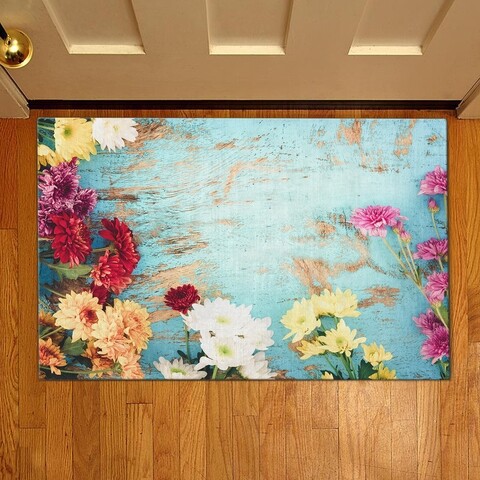 Covoras de intrare crizanteme, casberg, 38x58 cm, poliester, multicolor