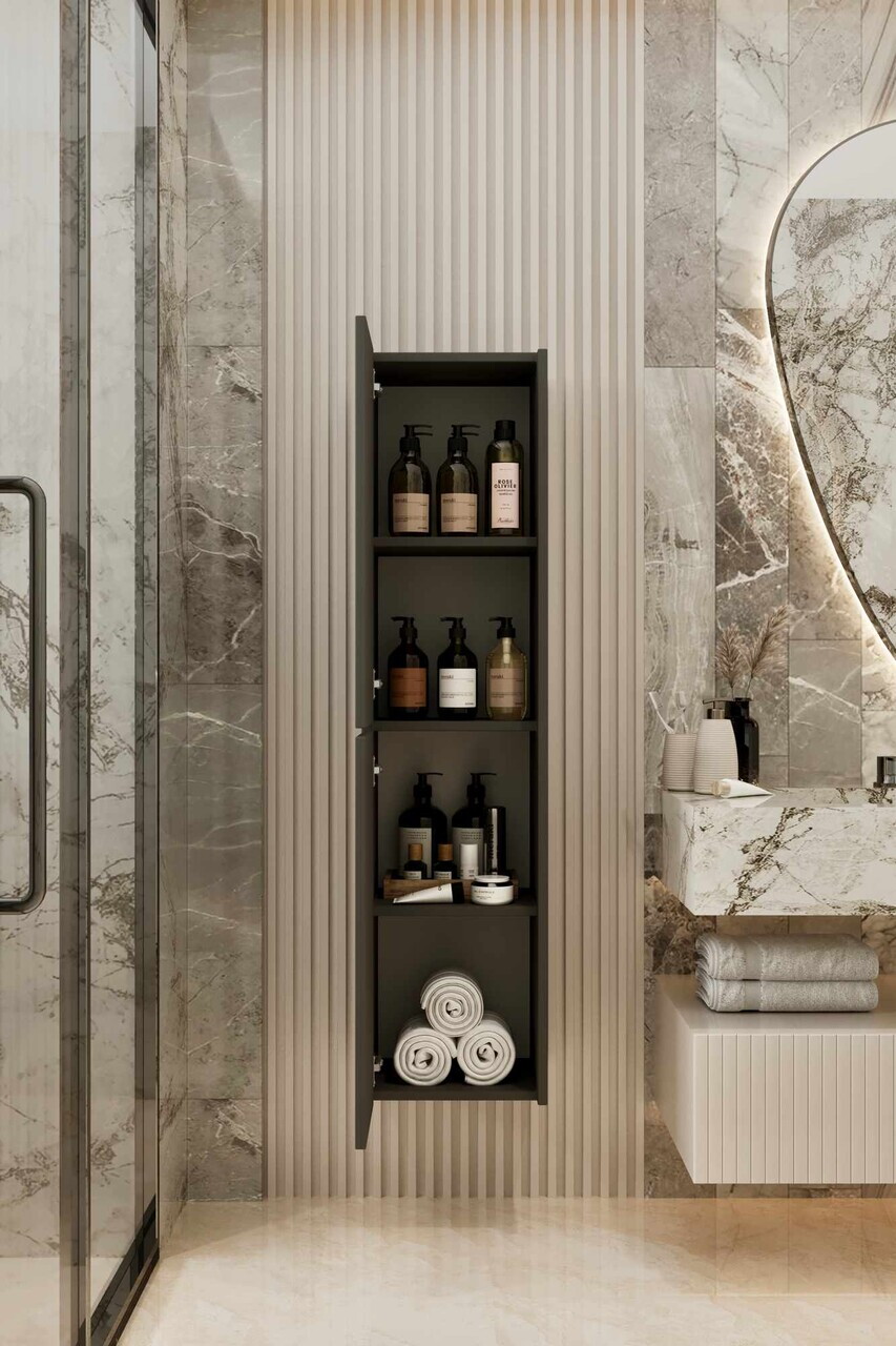 Dulap de baie, Hanah Home, Capella, 34x138x32 cm, MDF, Gri - view 3