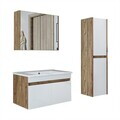 Set Dulap de Baie cu Chiuvetă și Oglindă (3 Piese), Hanah Home, 1899, MDF-LAM, Pin Atlantic / Alb Mat