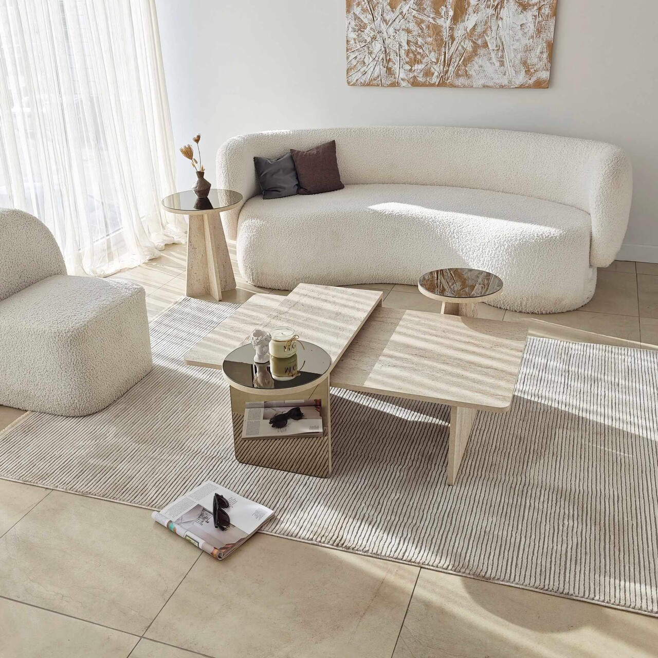 Set masute Nesting 4 piese, Hanah Home, Luna, PAL, Travertine / Bronze - imagine 8