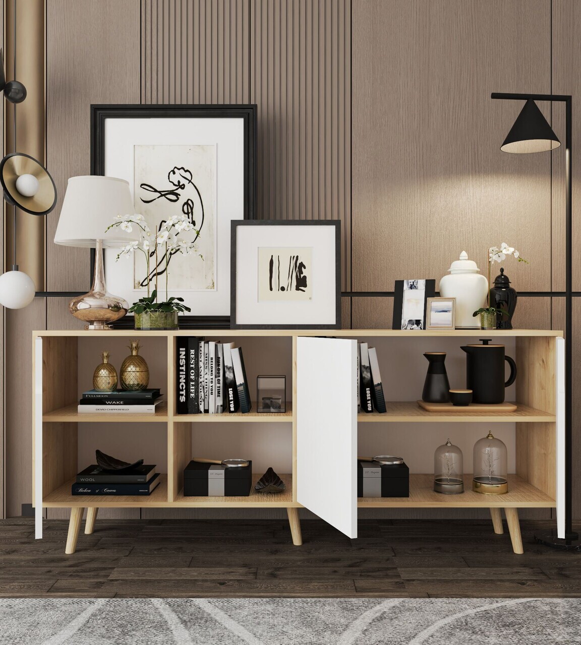 Consola, Hanah Home, Latina Modern 180, 180x80x45 cm, PAL MELAMINAT, Stejar Safir / Alb — imaginea 3