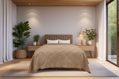 Cuvertura pique Single, Russel - Beige, ICF Bedroom, Bumbac 