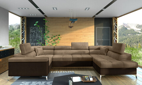 Coltar extensibil dreapta 6 locuri ELTAP, Th-13, Thiago, 342x208x88 cm, lemn/poliester, maro deschis/maro inchis