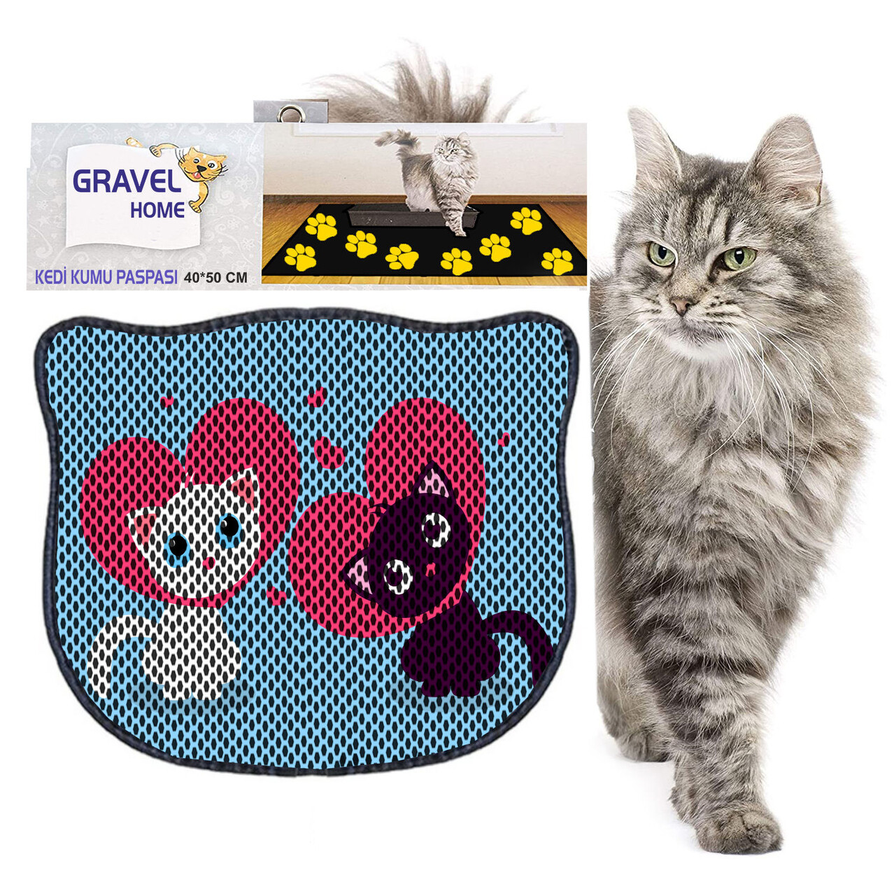 Covoras litiera pentru colectarea granulelor de nisip, Paws &amp; Whiskers, Kdkafa0017, 50% PVC/50% poliester, Multicolor - view 2