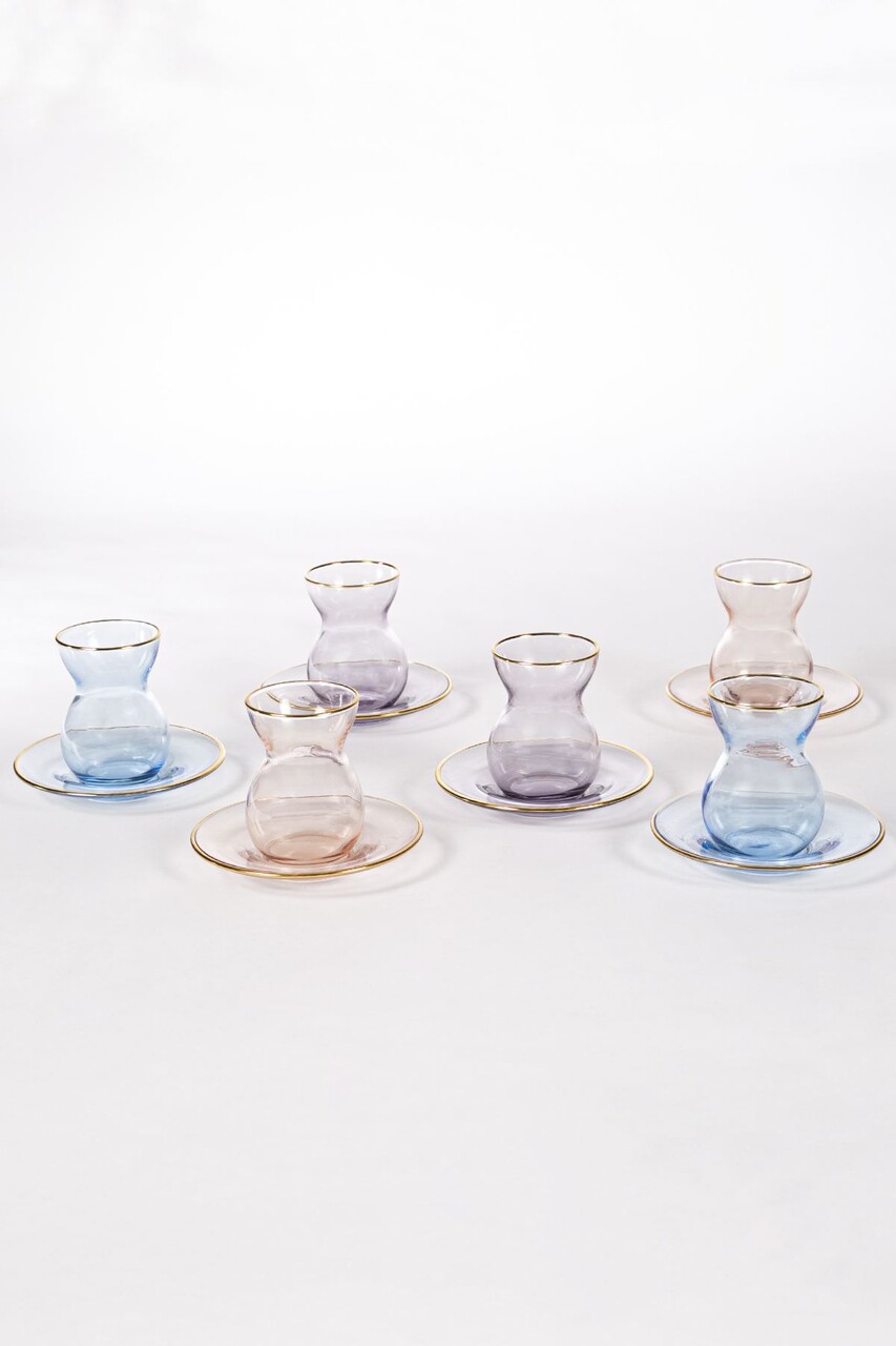 Set pahare pentru ceai, Hermia, 127RKL1205, Farfurie: 12 x 12 x 1,7 cm (6 bucăți), Mov / Somon / Albastru - imagine 4