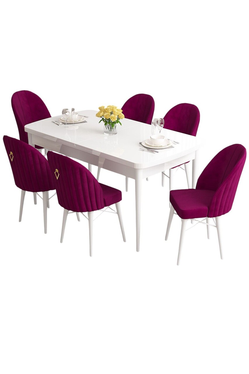 Set masa extensibila si scaune, Hanah Home, Roz, Alb / Damasc - view 2
