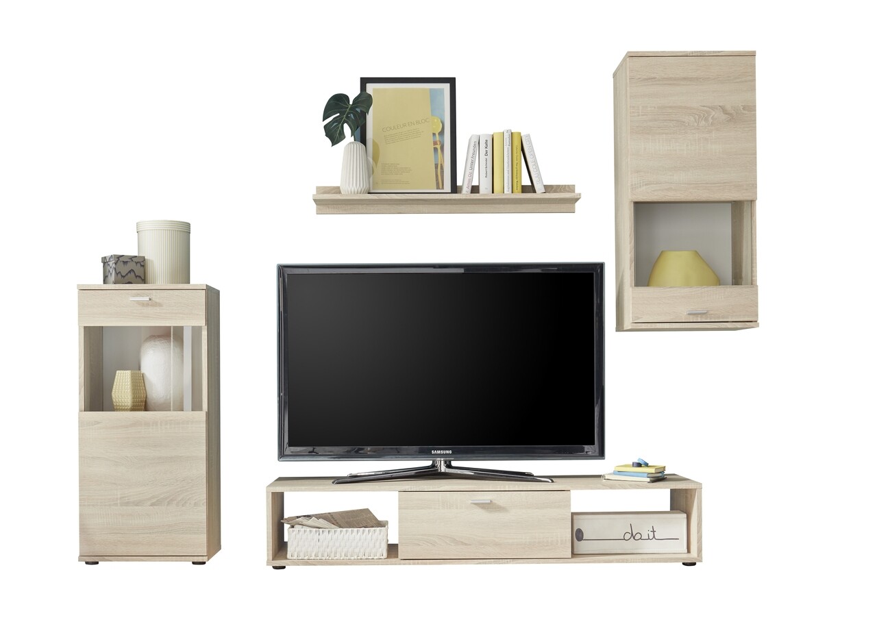 Mobilier Pentru Living, Cena Sonoma, 1 X Polita, 1 X Comoda, 1 X Dulap, 1 X Dulap Suspendat, PAL, Bej