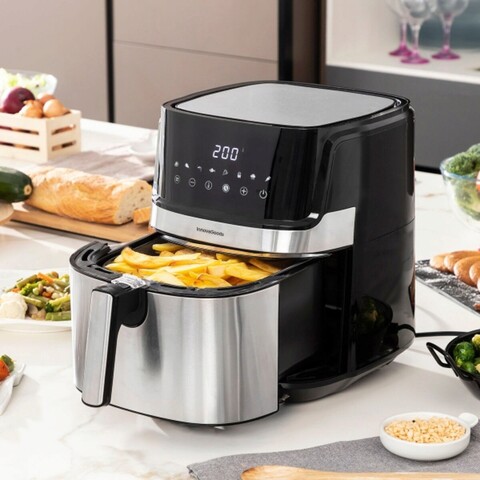 Friteuza cu aer fara ulei InnovaGoods, Fryinn Pro 5500, 1700 W,  5.5 L, negru/argintiu