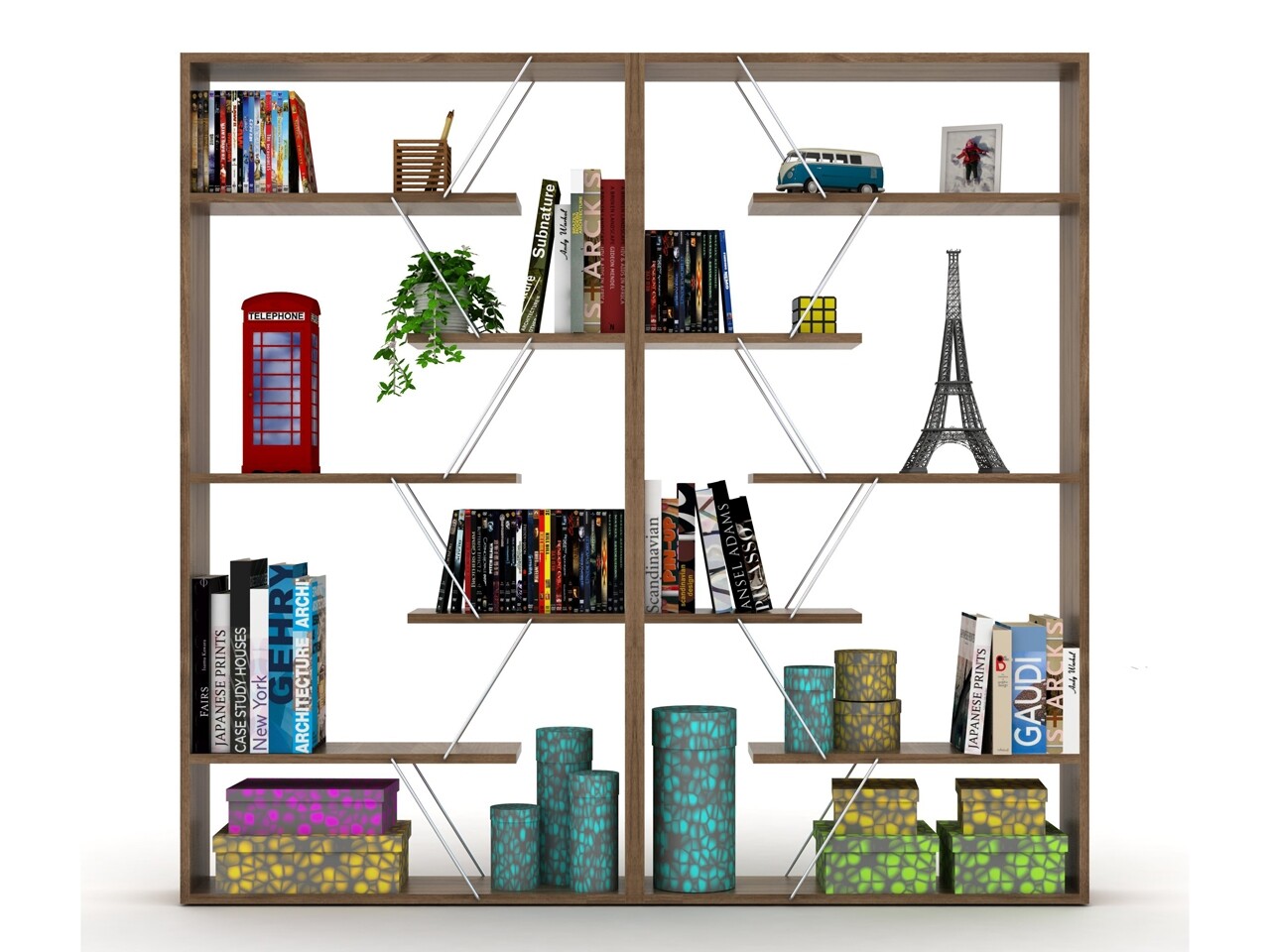 Biblioteca Rafevi Tars, 84 X 24 X 157 Cm, PAL/metal, Walnut/chrome