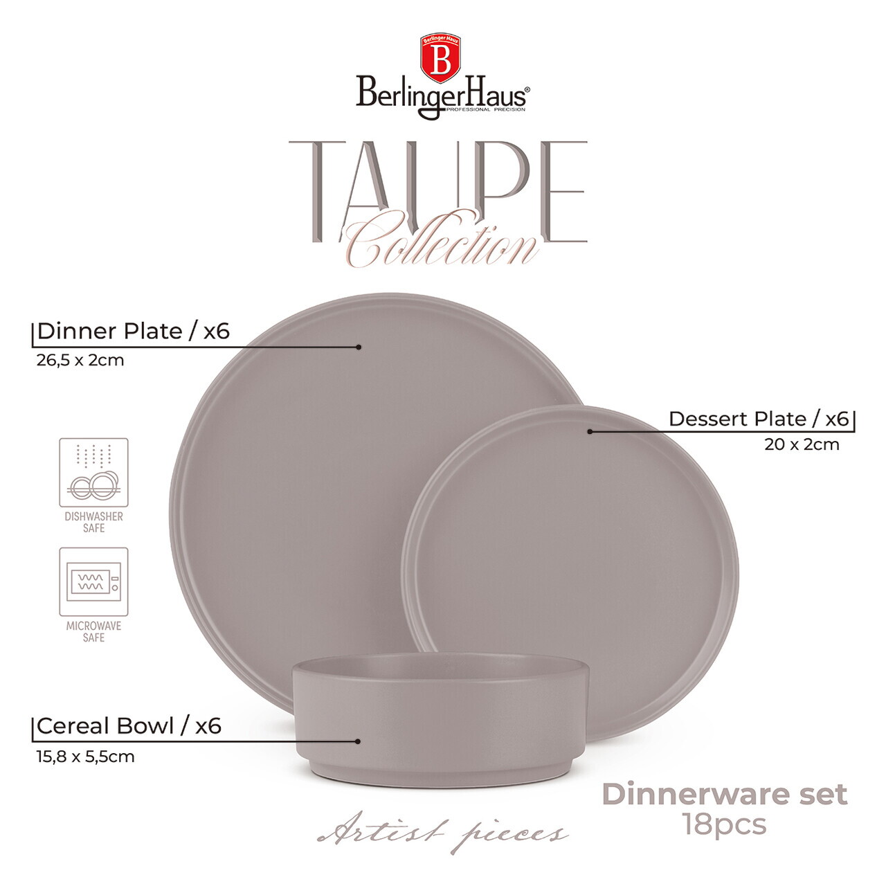 Serviciu de masa 18 piese Berlinger Haus, Taupe, ceramica, taupe mat - imagine 7