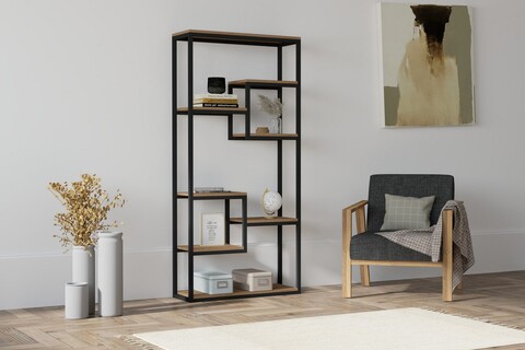 Biblioteca, puqa design, emina 835puq3670, 85 x 182 x 29 cm, pal melaminat, nuc/negru